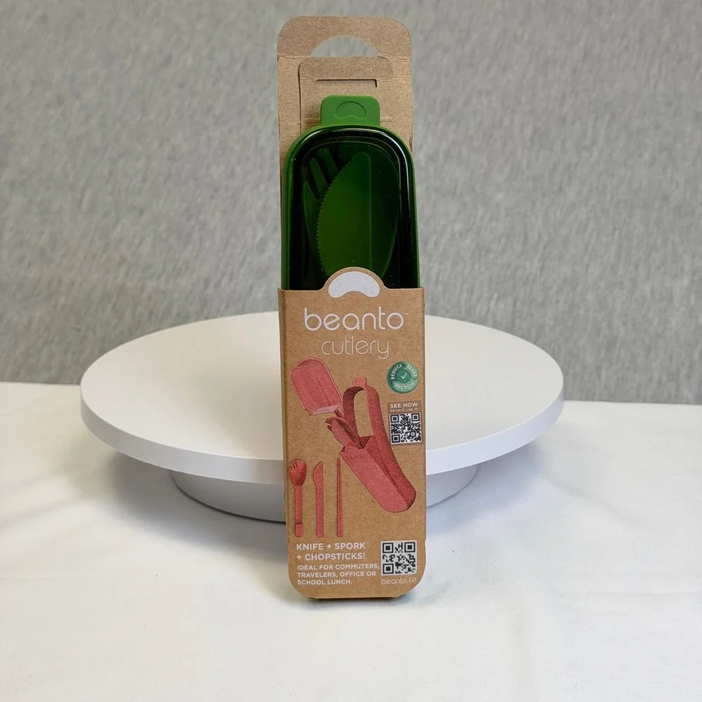 Beanto Cutlery Reusable Travel Set Green Knife Spork Chopsticks BPA Free New